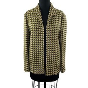 ZANELLA Green Jacket Geometric Wool Open Front Collared Single Breasted 10 ITALY